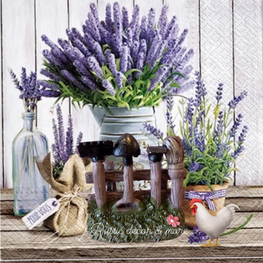 Fairy Garden Fence with garden tools